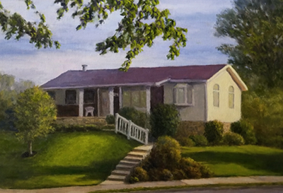 neighborhood house oil painting