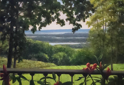 morning river view oil painting