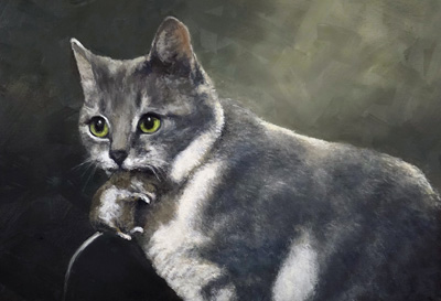 Painting of a who caught a mouse
